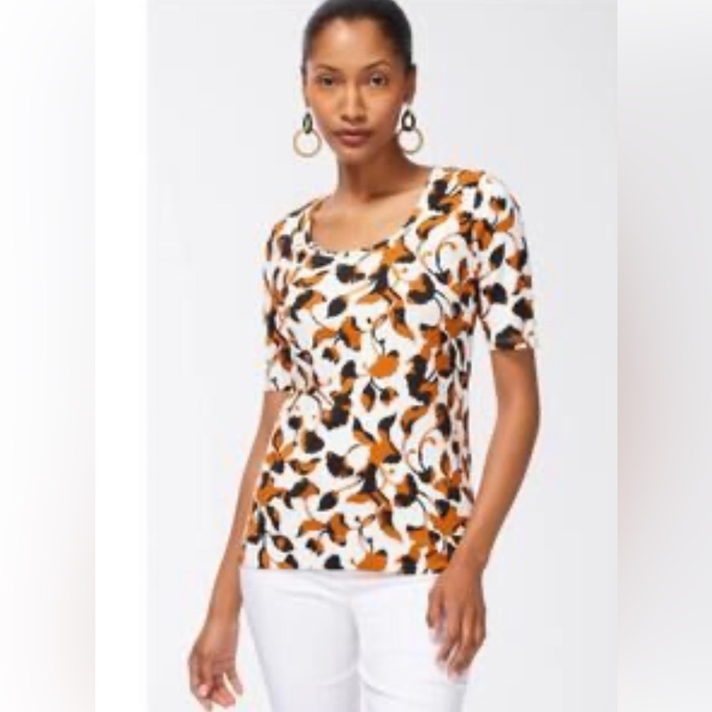 Chico's Alabaster Floral/ NWOT/ Everyday Cotton Knit Tee/ Size 0 / 100% cotton